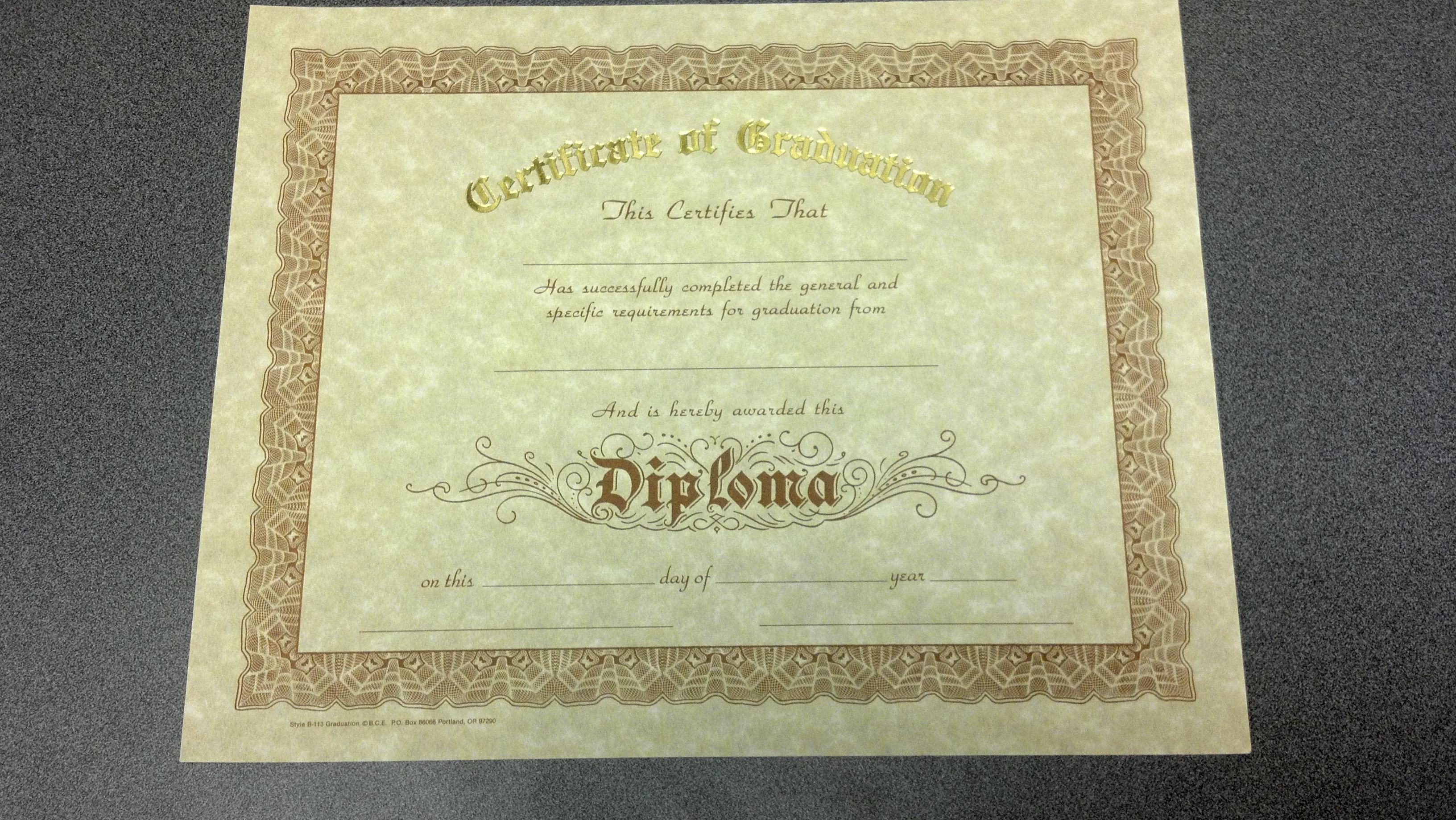 Image for Certificate of Graduation - Gold Stamped (INDIVIDUAL)